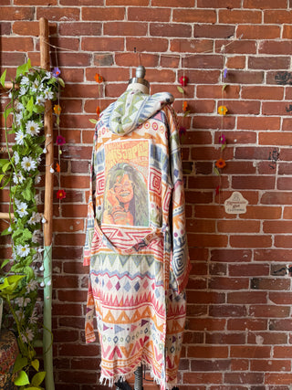 OOAK Spring Collection - Upcycled Pearl Classic Rock Inspired Rainbow Hooded Robe/Kimono