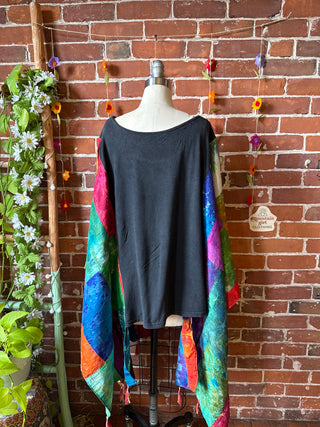 OOAK Autumn Collection- Cash + King Inspired Upcycled Silk Patchwork Tie Dye Hi Lo Poncho Top
