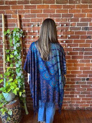 OOAK Autumn Collection - Upcycled Indigo Grateful Dead Inspired Mandala Hi Lo Tunic Poncho