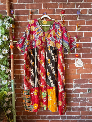Coffee In The Morning Kantha Dress - Fits up to 3X - 100% Cotton- Fair Trade Made