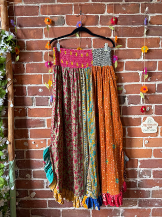 Coffee In The Morning Kantha Ruffle Wide Leg Lounge Pants - Fits up to 2X - Fair Trade Made