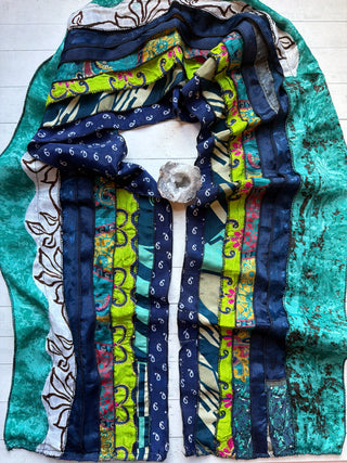 OOAK Summer Collection- Upcycled Seven Panel 100% Silk Sari Scarf - Fair Trade Made