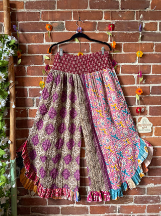 Coffee In The Morning Kantha Ruffle Wide Leg Lounge Pants - Fits up to 2X - Fair Trade Made