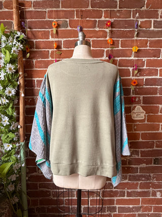 OOAK Summer Collection- Upcycled Moon Mountain Kantha Dolman Sleeve Top