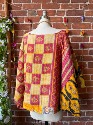 Cosmic Drift Reversible Kantha Poncho Top