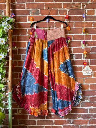 Coffee In The Morning Kantha Ruffle Wide Leg Lounge Pants - Fits up to 2X - Fair Trade Made