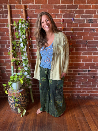 100% Cotton Gauze Meadow Button Up Top - Sage