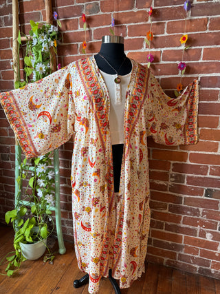 Silk Long Celestial Print Goddes Kimono -Moon Sun + Stars - Two Colors