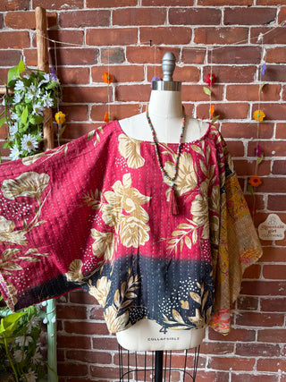 OOAK Spring Collection - Reversible Cosmic Drift Kantha Poncho Top - 2 Tops in 1!