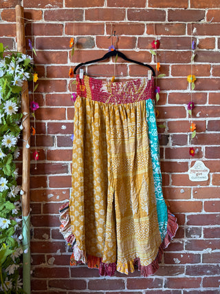 Coffee In The Morning Kantha Ruffle Wide Leg Lounge Pants - Fits up to 2X - Fair Trade Made