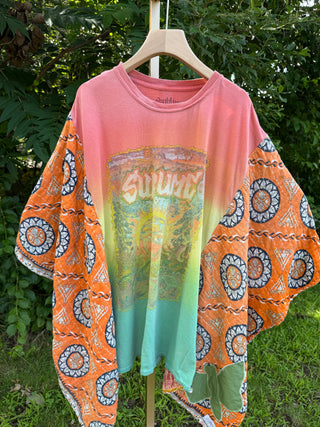 OOAK Summer Collection- Upcycled Sublime Inspired Vintage Butterfly Patch Hi Lo Kantha Poncho Tee