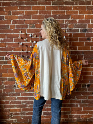 Pearl Classic Rock Inspired Botanical Flowy Yellow Bell Sleeve Top