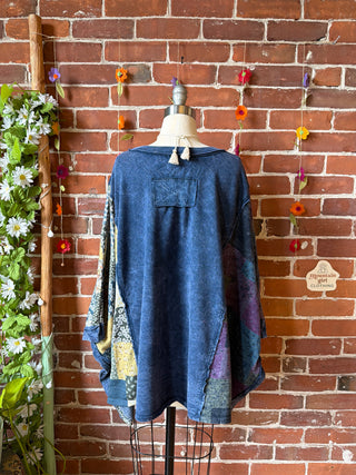 OOAK Summer Collection - Upcycled Kantha Peace Sign Patch Patchwork Poncho Style Top ☮️