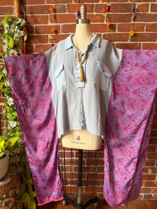 OOAK Summer Collection- Upcycled Cotton and Recycled Sik Sari Pullover Hi Lo Poncho Top