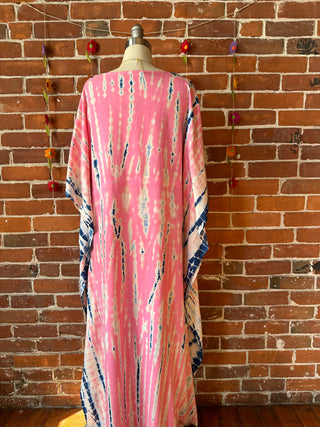 Laila Tie Dye Adjustable Kaftan Dress Pink/Navy