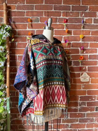 The Wild & Woven Patchwork Hooded Poncho - Fair Trade Made - Final Sale