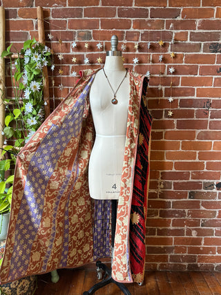 Twilight Reversible Kantha Long Hooded Duster Vest