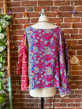 OOAK Autumn Collection - Reversible Cosmic Drift Kantha Poncho Top with Luna Butterfly- 2 Tops in 1