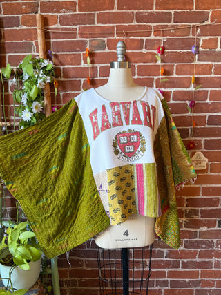 OOAK Autumn Collection- Size Large Upcycled Harvard Cropped Hybrid Tshirt Sweatshirt Top