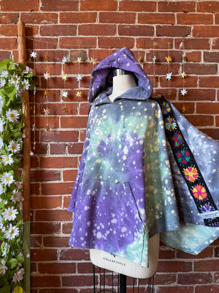 OOAK Winter Collection- Upcycled David Bowie Inspired Tie Dye Granny Square Hoodie Poncho