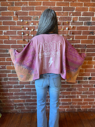 Upcycled AC/DC Cropped Kantha Poncho Top