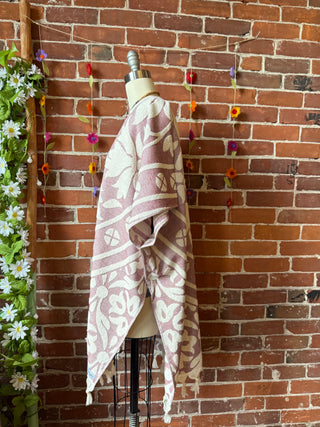 Pink Sky Fringe Ruana Kimono - 100% Cotton