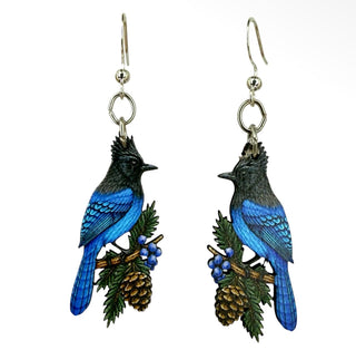 Wooden Blue Jay Earrings- Made in The USA- Final Sale