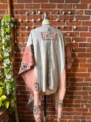 OOAK Autumn Collection - Upcycled Flower Patchwork Hi Lo Kantha Poncho Top 🌼