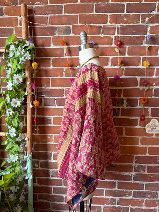 OOAK Spring Collection - Reversible Cosmic Drift Kantha Poncho Top - 2 Tops in 1!