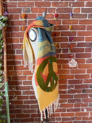 OOAK Autumn Collection- Upcycled Peace Sign Kantha Patchwork Soft Oversized Scarf