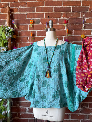 OOAK Spring Collection - Reversible Cosmic Drift Kantha Poncho Top - 2 Tops in 1