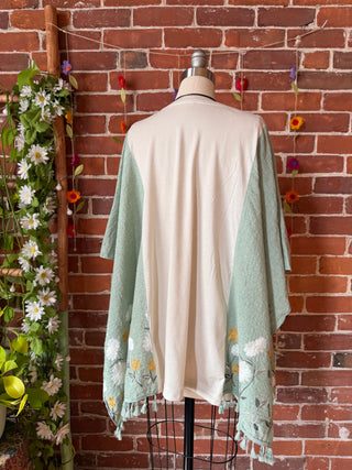 Stevie Nicks Inspired Sage Flower Garden Embroidered Poncho