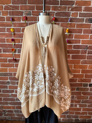 Latte Embroidered Boho Kimono Layer