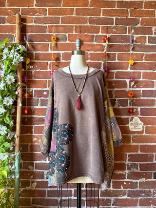 OOAK Autumn Collection - Upcycled Grateful Dead Flower Patch Patchwork Poncho Style Top 🌼