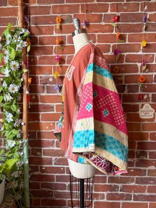 OOAK Summer Collection- Upcycled Desert Skies Kantha Dolman Sleeve Top