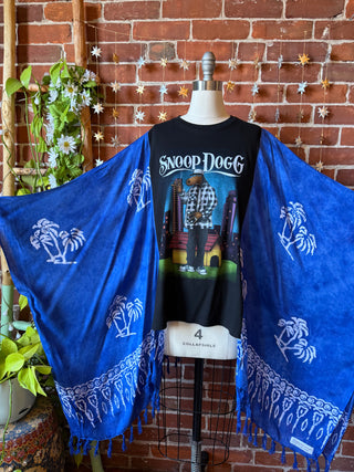 OOAK Winter Collection- Upcycled Snoop Dog Inspired Blue Flowy Poncho Tee