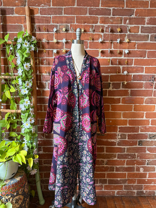 Purple Mandala Long Tapestry Robe Kimono w/ Pockets + Belt - Fair Trade Made