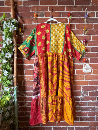 Coffee In The Morning Kantha Dress - Fits up to 3X - 100% Cotton- Fair Trade Made