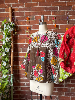 OOAK Summer Collection - Reversible Cosmic Drift Kantha Poncho Top - 2 Tops in 1