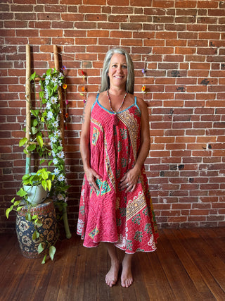Coffee In The Morning Kantha Summer Midi Dress With Pockets - Fits up to 2X