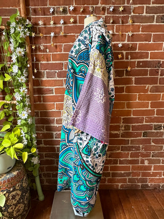 OOAK Autumn Collection - Upcycled Jimi Hendrix Patchwork Inspired Mix Fabric Bell Sleeve Robe