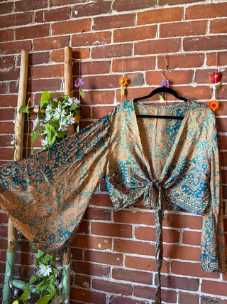 Plus Nova Upcycled Sari Cropped Wrap Top- 100% Silk- Fair Trade Made