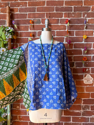 OOAK Summer Collection - Reversible Cosmic Drift Kantha Poncho Top - 2 Tops in 1