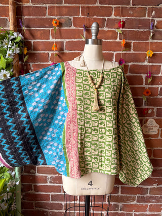 OOAK Summer Collection - Reversible Cosmic Drift Kantha Poncho Top - 2 Tops in 1!