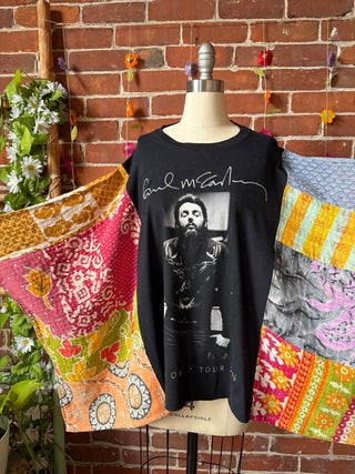 OOAK Summer Collection- Upcycled Paul McCartney Tour 2016 Inspired Kantha Poncho Tee