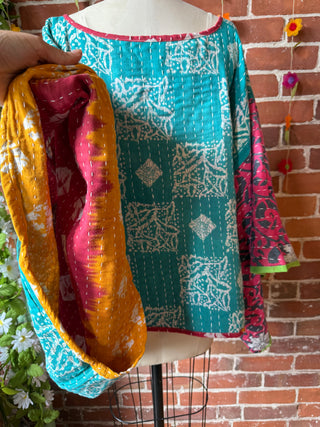 Cosmic Drift Reversible Kantha Poncho Top