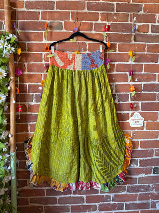 Coffee In The Morning Kantha Ruffle Wide Leg Lounge Pants - Fits up to 2X - Fair Trade Made