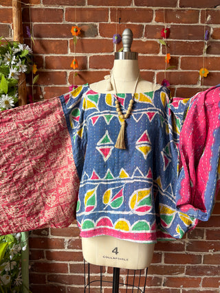 OOAK Summer Collection - Reversible Cosmic Drift Kantha Poncho Top - 2 Tops in 1!
