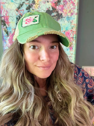 Boho Flower Patch Hat - Mint + Rose 🌹