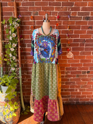 OOAK Autumn Collection - Size 1X Upcycled Grateful Dead Inspired Kantha T-shirt Dress